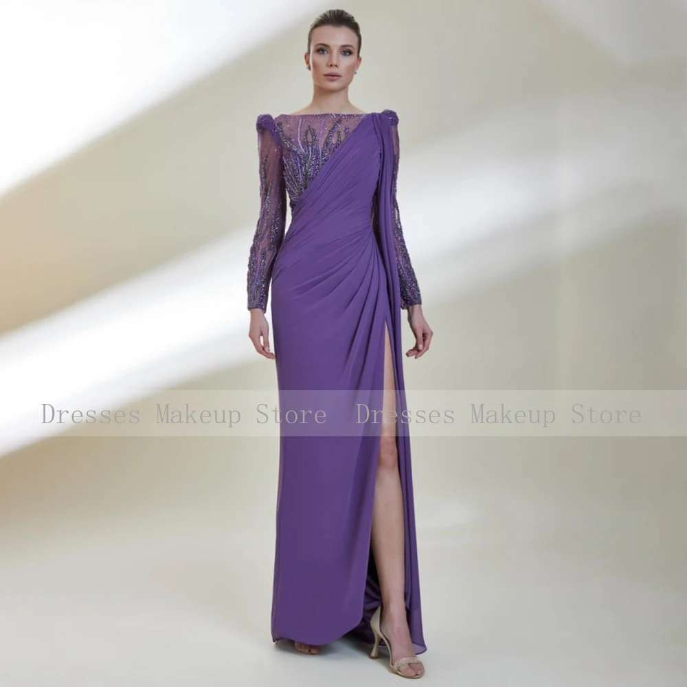 Elegant Wedding Guest Dresses for Women 2023 Green Chiffon Mermaid Evening Dress Long Sleeves Beaded Luxury Party Gowns