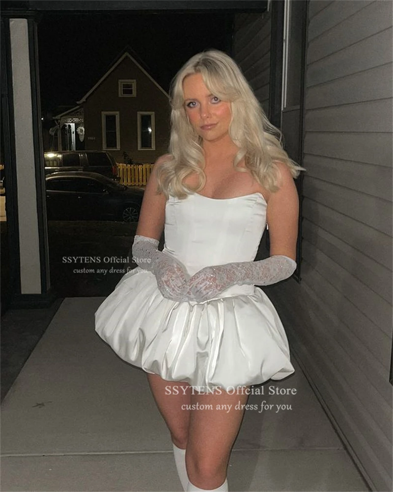 SSYTENS Ivory Fluffy Mini Wedding Dresses Short Above Knee Sexy Open Back Bridal Gowns Customized Vestido De Noiva Com Mangas