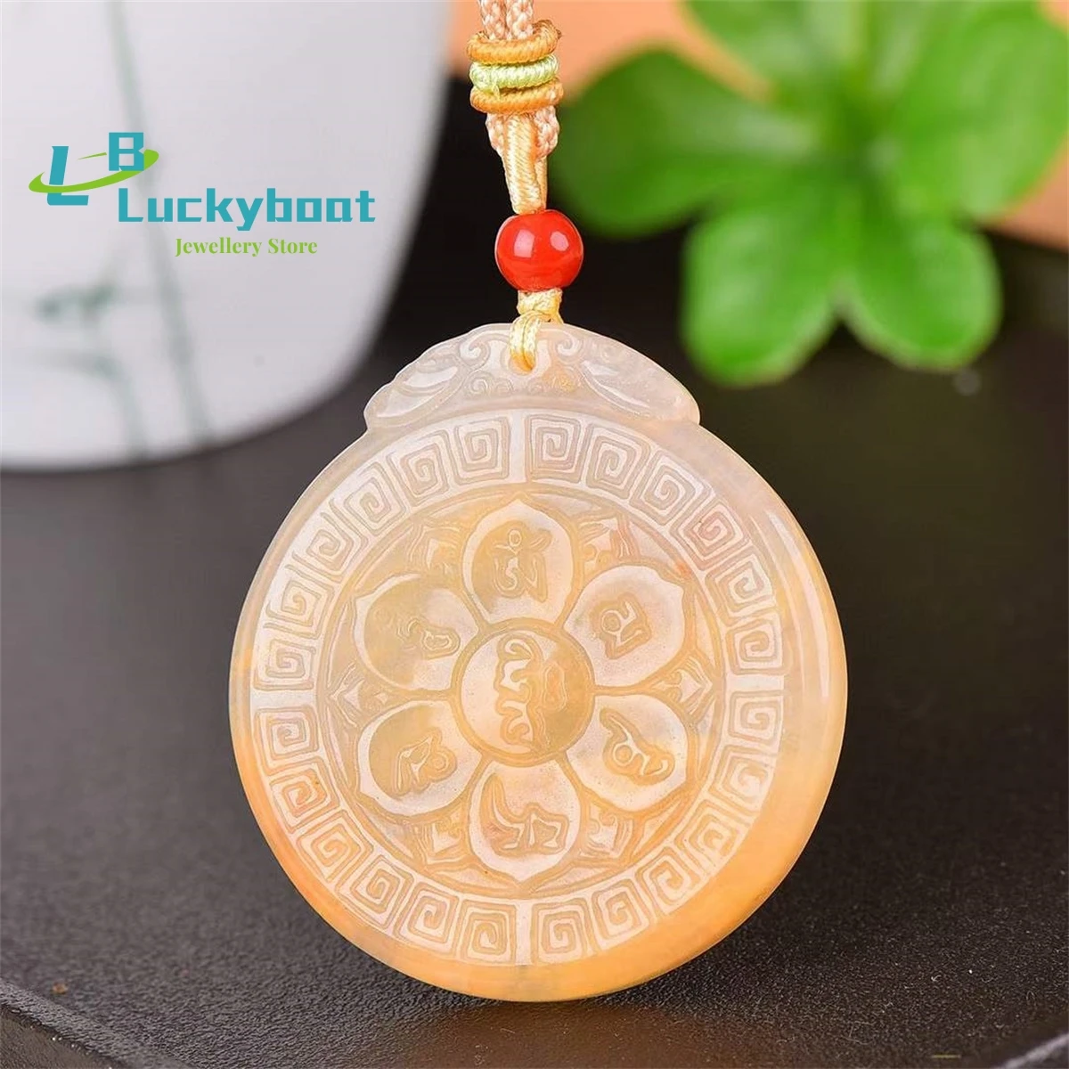 Natural Gold Filigree Jade Om Mani Padme Hum Pendant Simple and Generous Personality Fashion Versatile Men and Women