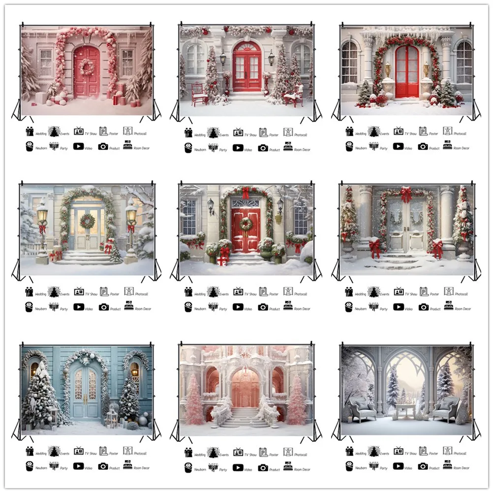 Christmas Porch Yard Backdrops Snow Children Family  Party Decoration Customized Photo Booth Studio Backgrounds Props