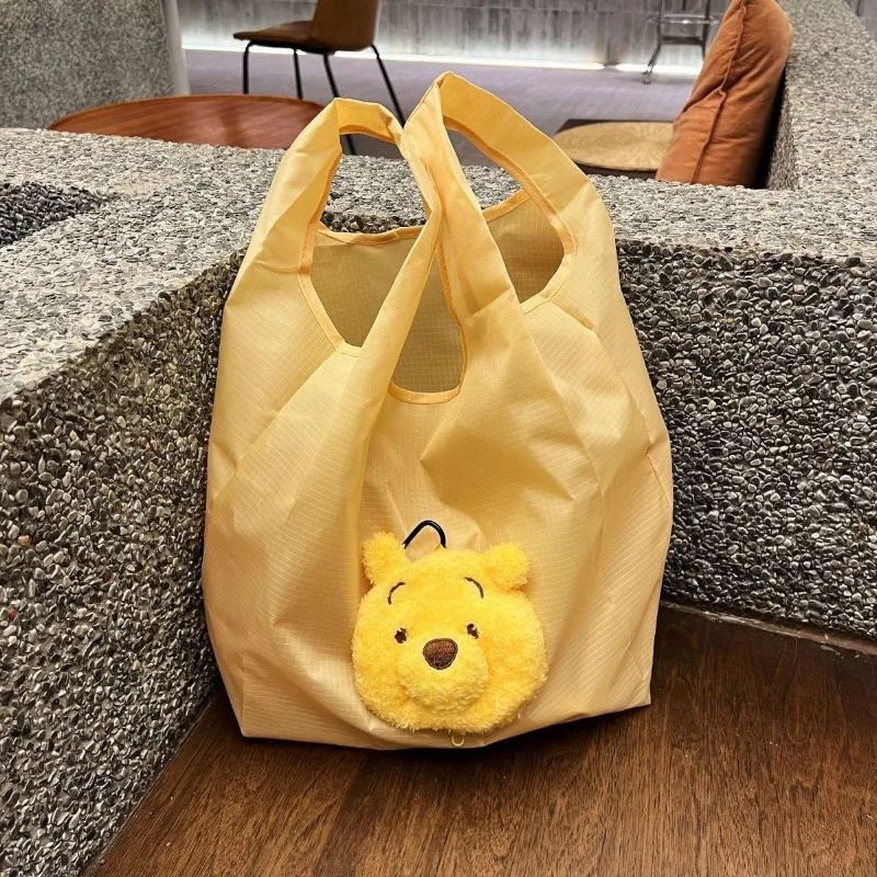 Disney Cartoon Cute Winnie the Pooh Foldable Portable Eco-Friendly Shopping Bag Large Capacity Storage Carrying Vest Tote Bag
