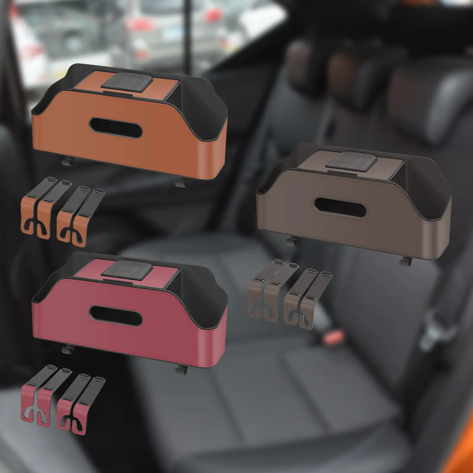 

Seat Back Organizer Tissue Box 2 Cup Holder Convenient Keep Easy Installation with Hooks Hanger Phone Holder