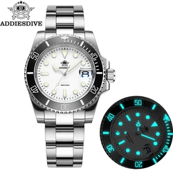 ADDIESDIVE Luminous Quartz Wristwatches 41mm Ceramic Bezel White Dial Watch Stainless Steel Sports Diving Watches Luxury Men