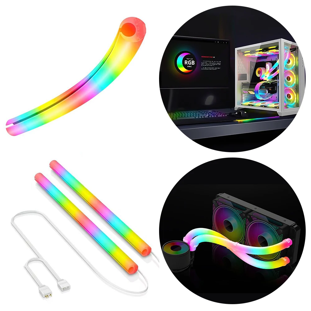 2 PCS Silicone Hose Pipe Aura Sync 5V 3PIN ARGB Tube Sleeve Luminous Sleeve Water Cooling Raditor Tube Computer Case Decoration