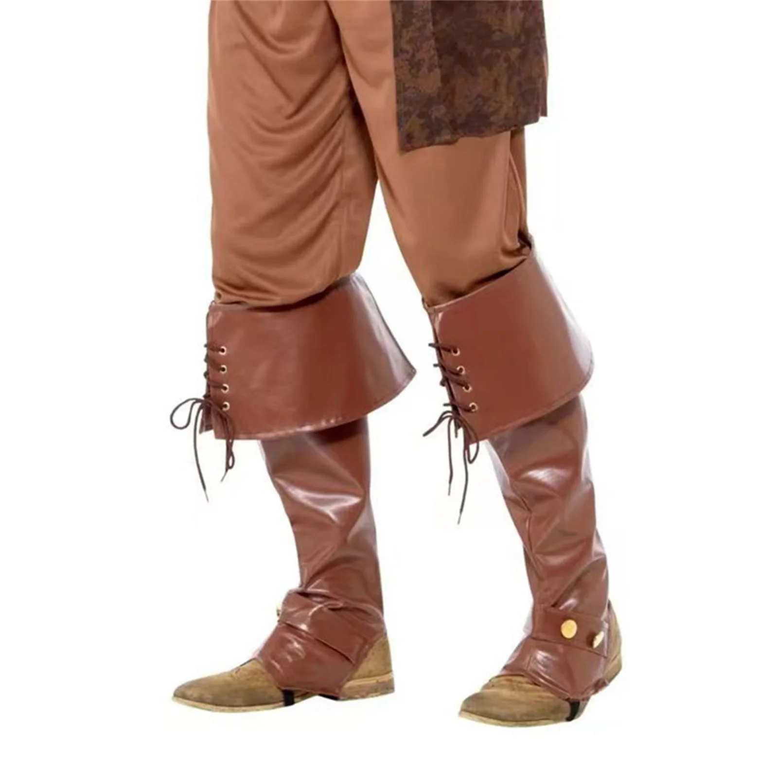 Awwwcos Medieval Renaissance Viking Pirate Leg Guards Adult Mens Lace Up Pleated Boot Covers Halloween Costume Accessory