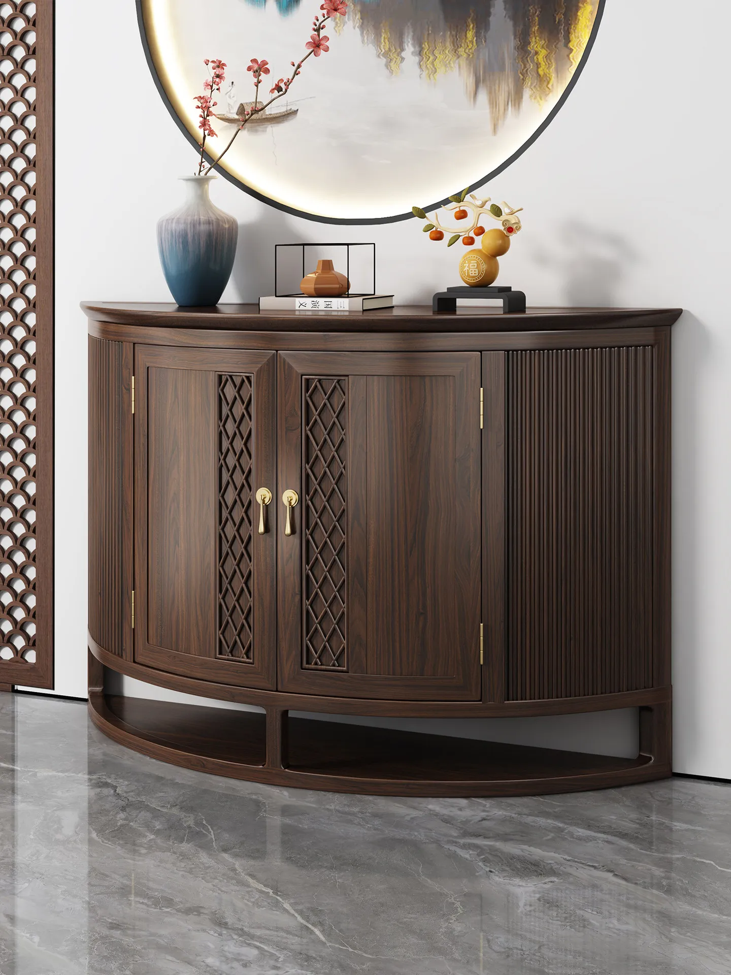 

HYS new Chinese-style entrance table, ebony wood strip case, home incense table against the wall entrance table