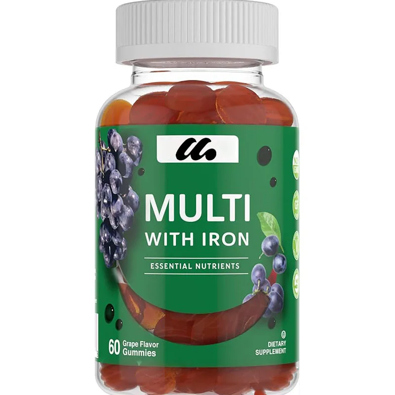 

Iron containing complex vitamin gummies - multi vitamin adults containing vitamins A, C, B6, B12, biotin, zinc - calcium free