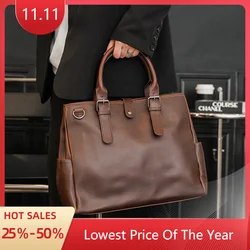 Retro Handbag Briefcase Men Large Capacity Top-Handle Bags With Strap Fashion Men's Crossbody Bag Shoulder Messenger Bag Handbag