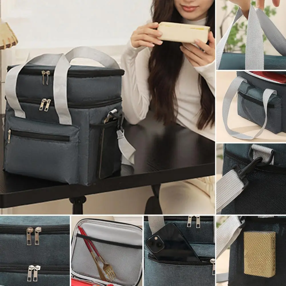 Thickened Lining Lunch Box for Construction Workers Insulated Double Deck Lunch Bag with Thickened Leakproof Lining Expandable