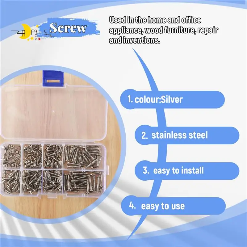 

AF95-200Pcs M3 Stainless Steel Flat Head Screws Kits High Strength Self-Tapping Screws Assortment Set For Wood Furniture