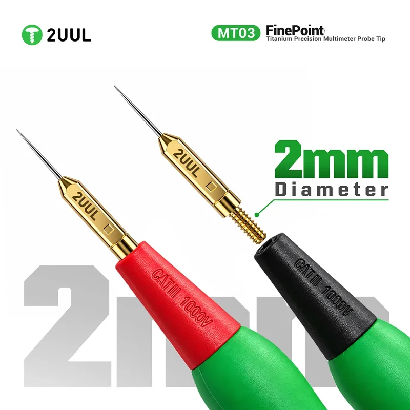 2UUL MT03 Fine Needle Multimeter Test Probe Tips Titanium Ultra Sharp 2mm Tip for PCB Phone Motherboard Measurement Repair Tool