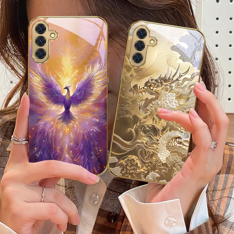 حافظة لهاتف سامسونج جالاكسي S20 FE S21 S22 S23 Plus S24 Ultra 25Ultra S21+ S9+ S22Plus حافظة هاتف زجاجية ذهبية محظوظة