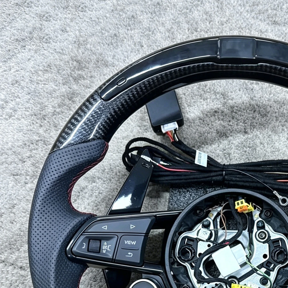 LED Carbon Fiber Perforated Leather Steering Wheel For Audi RS RS4 RS6 RS7 SQ5 Q3 Q5 Q7 Q8 R8 A3 A4 A5 A6 C7 A7 A8 B6 B8 B9 TT - view 4