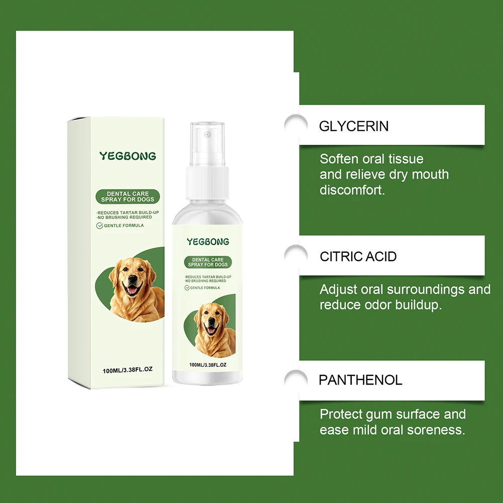 100ml Tartar Control Dentals Spray For Dogs,Gentle Formulas Helps Reduce Plaque Tartar Buildup Fresh-Breath Oral Care Spray