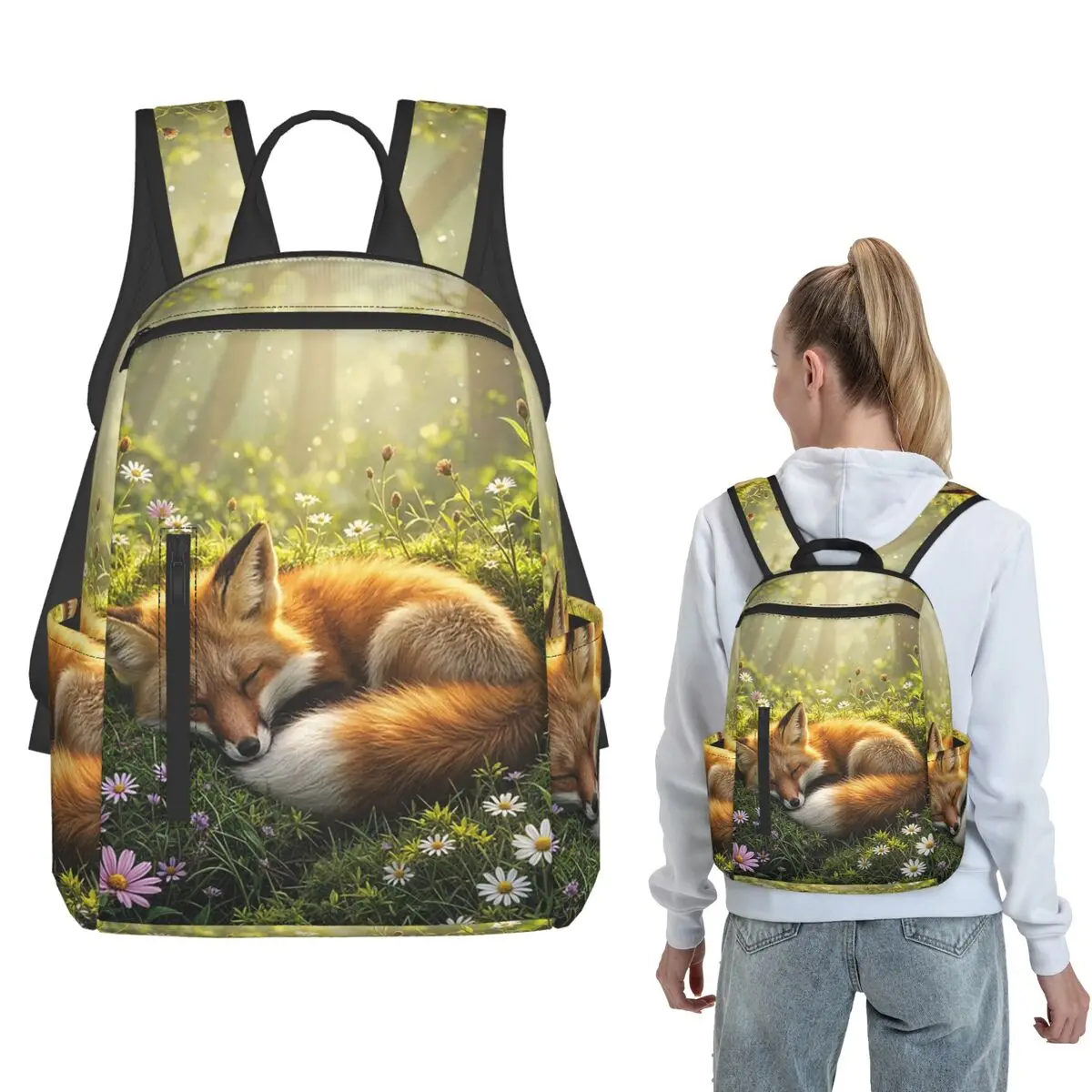 

Sleeping Fox In The Flower Backpack Daypack Children BookBag School Bag Shoulder Bags for Men Women