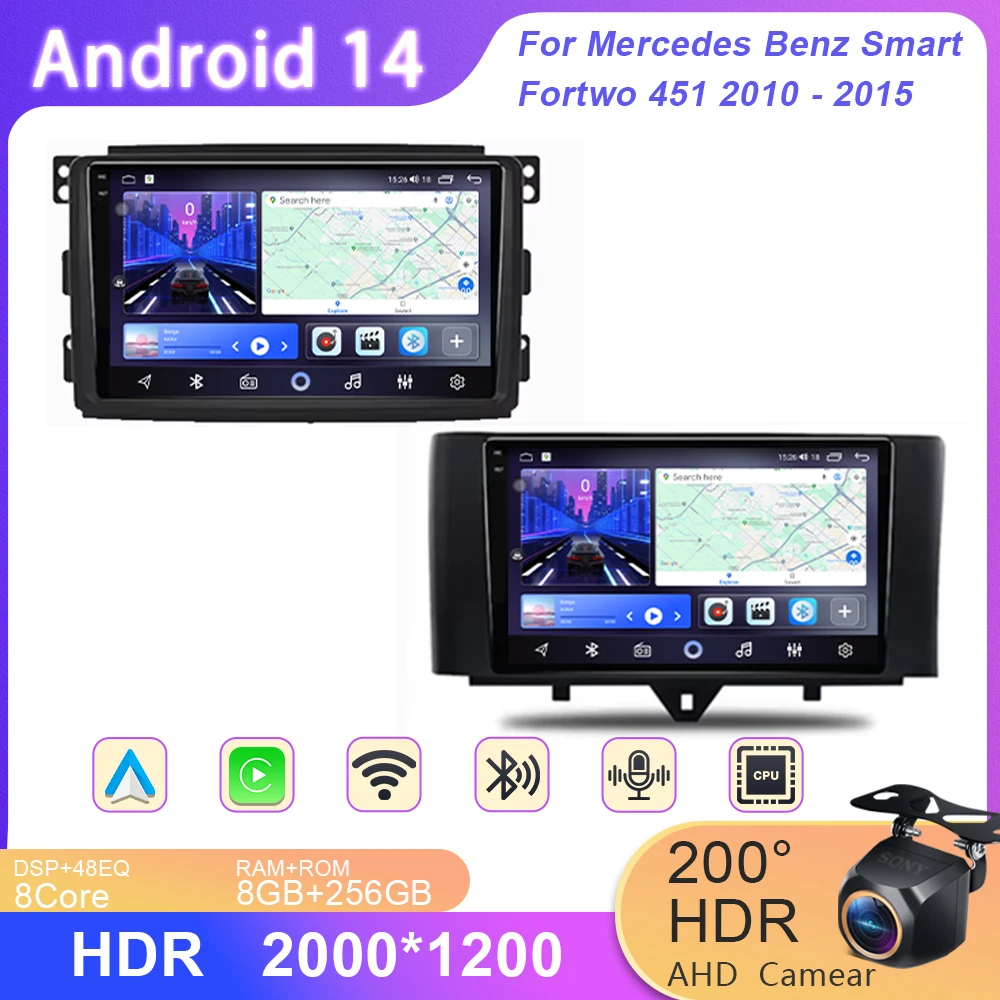 

For Mercedes Benz Smart Fortwo 451 2010 - 2015 Car Audio Player Carplay Android Auto 8 Core Car Radio AutoMotive Navigation GPS