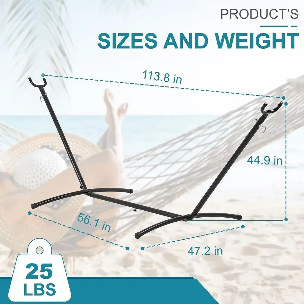 Portable Heavy-Duty Steel Hammock Stand, 450lbs Capacity, Weather Resistant, 2-Person, 114 x 48 x 45, with Carrying Case