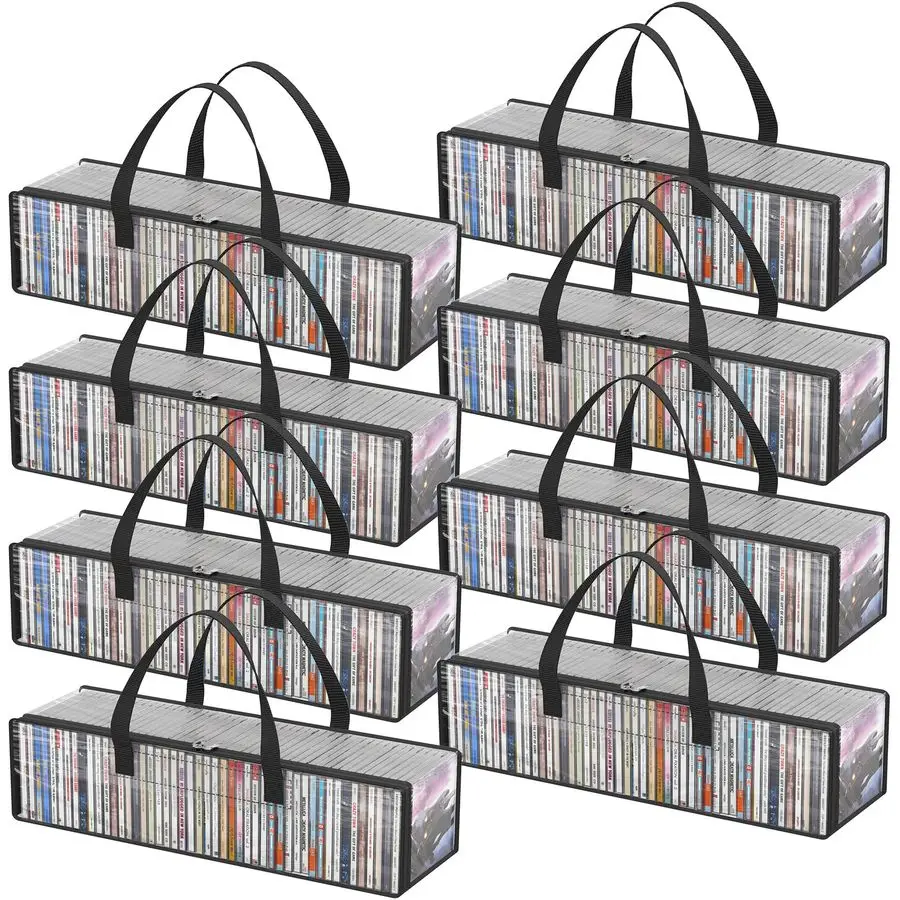 

CD Storage Bags, Clear PVC Plastic CD Case Holder with Handles, Front Window Zipper Design, Stackable Media Organizer Box for Al