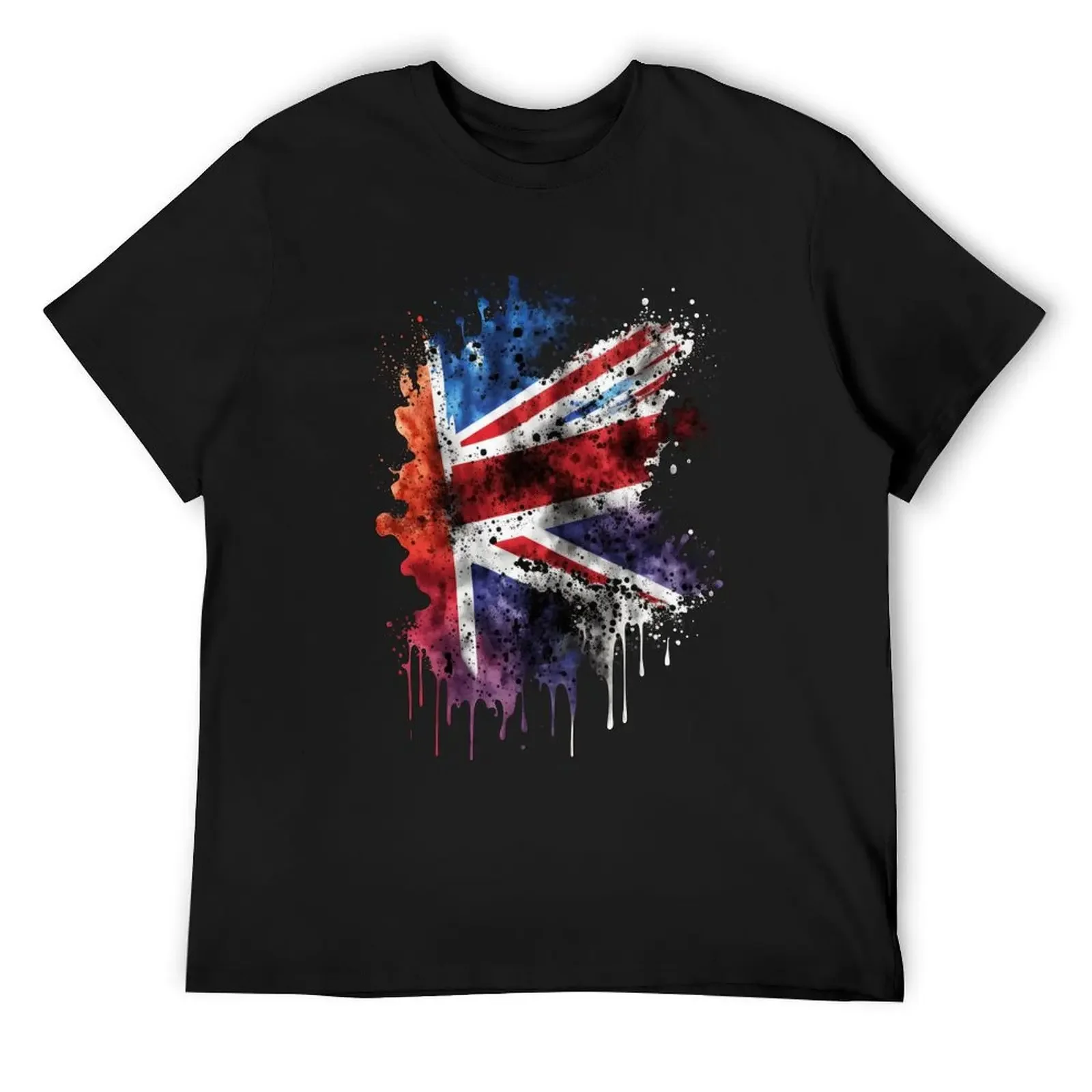 

Uk flag, union jack watercolor art effect. Paint splashes artistic. T-Shirt plus sizes hippie clothes mens fashion