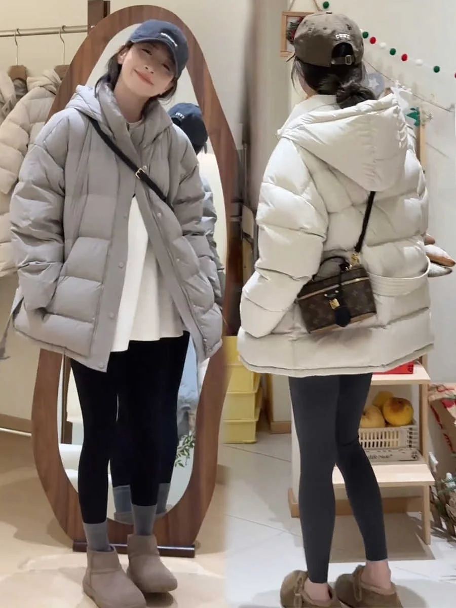 

Korean Style Women's down Jacket Belted Hooded Waist-Cinching Thickened Winter New Fashion Outerwear Duck down Coating