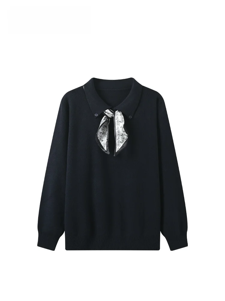 

CaraCLUB plus Size Ne Knitwear with Silk Scarf Long Sve Loose Women's Top Early Autumn New Sle Versatile Casual S...