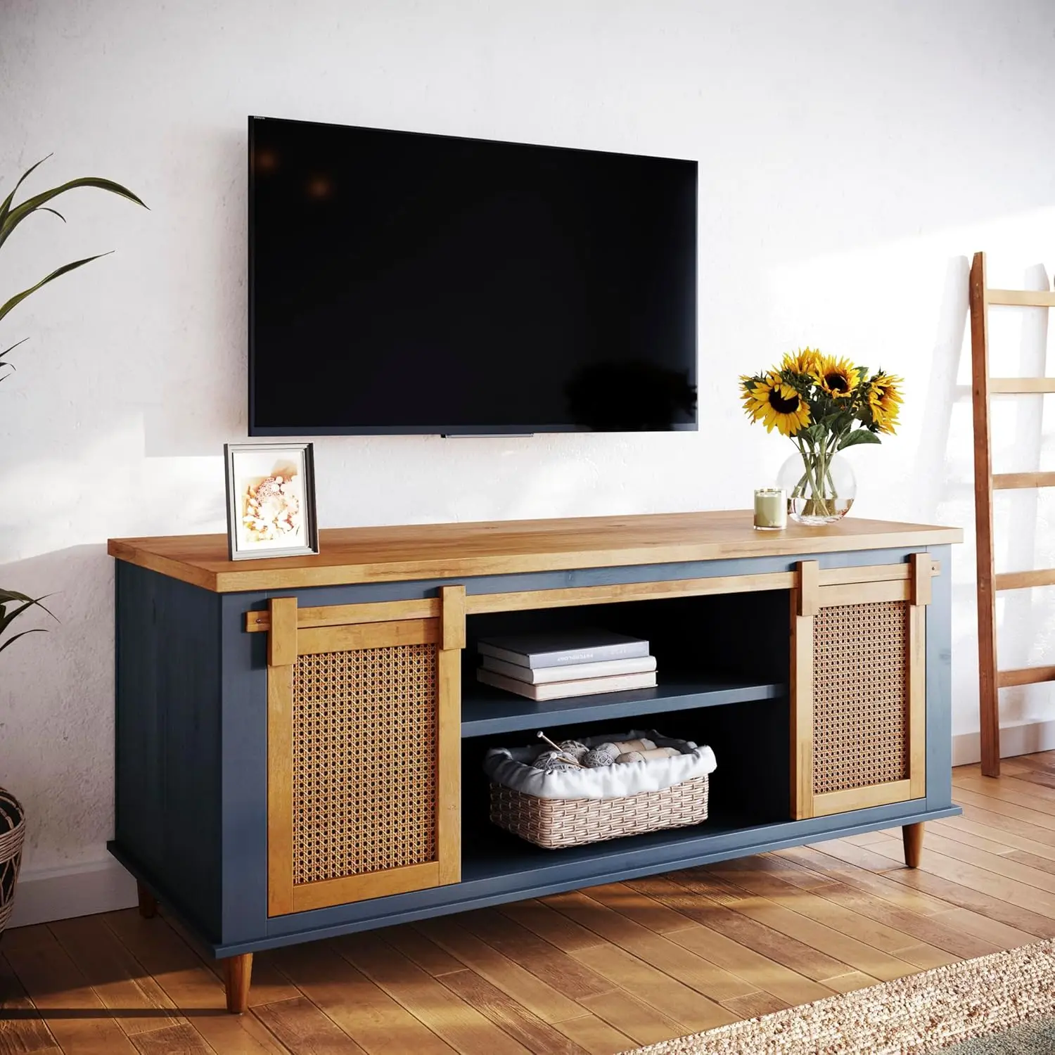 Premium Arvid TV Console Table, Pre-Assembled Entertainment Center for up to 70 inch TV, Solid Wood TV Table