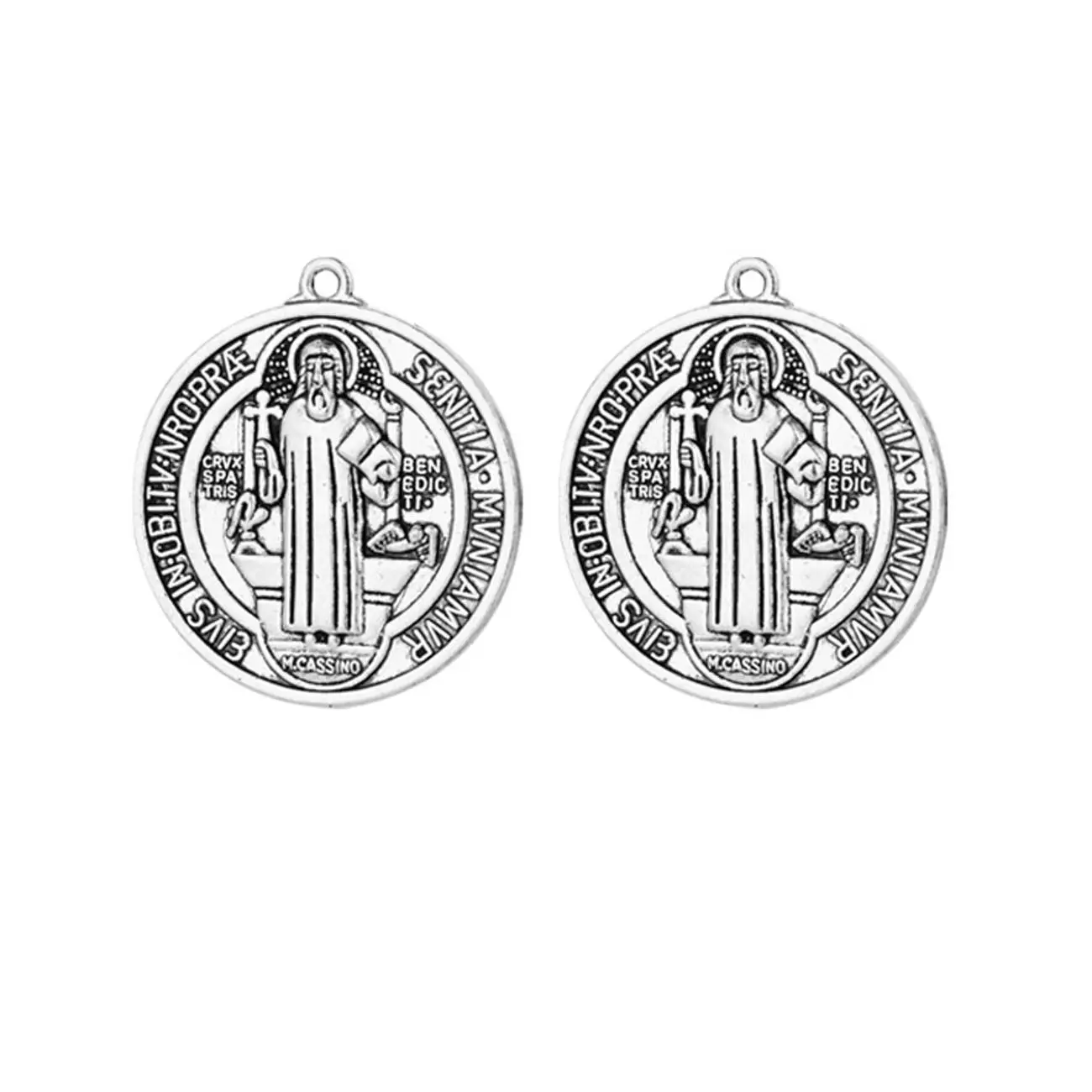 Diyalo 2 teile/los katholischer runder exorcism st. benedict medaille anhänger diy handgemachte halskette schlüssel bund chaplet schmuck teile – Detail 5