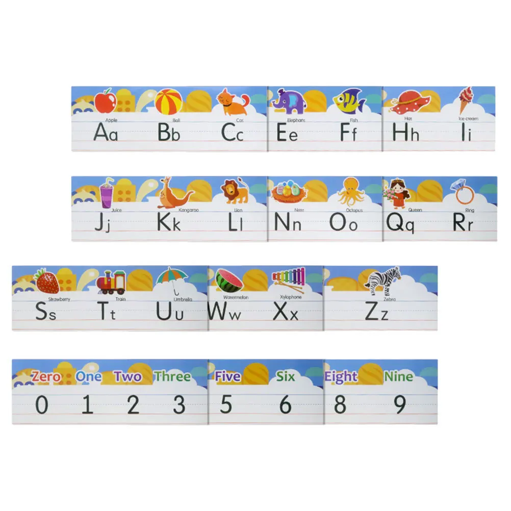 1 set 1 Set 0-9 Numbers 26 English Alphabet Bulletin Board Adhesive Wall Decor For Classroom Number Alphabet Line Teaching Aid