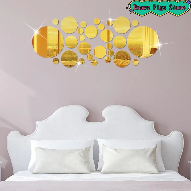 26 قطعة ثلاثية الأبعاد مرآة مستديرة الاكريليك مرآة الجدار ملصق DIY بها بنفسك غرفة نوم الحمام والتلفزيون خلفية غرفة ملصق الجدار الديكور