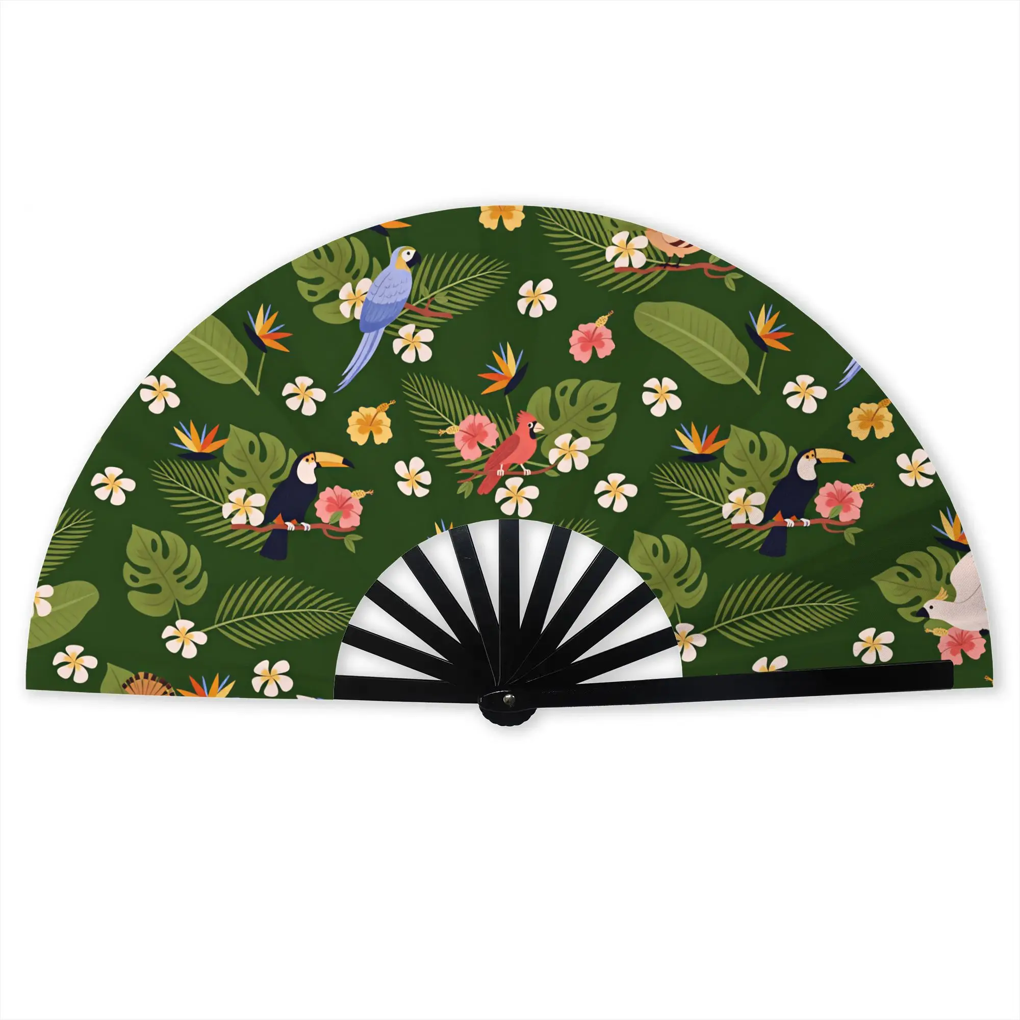 Hawaiian Style Parrot Tropical Seamless Pattern Hand Fan Promotional Gift Party  Durable Folding Fans Unique Bulk Pack Fan