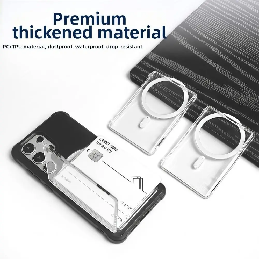 Transparent For MagSafe Card Sleeve 2 Card Slots Shockproof Magnetic Stand Card Holder Lightweight Ultra-thin Wallet Phone Case