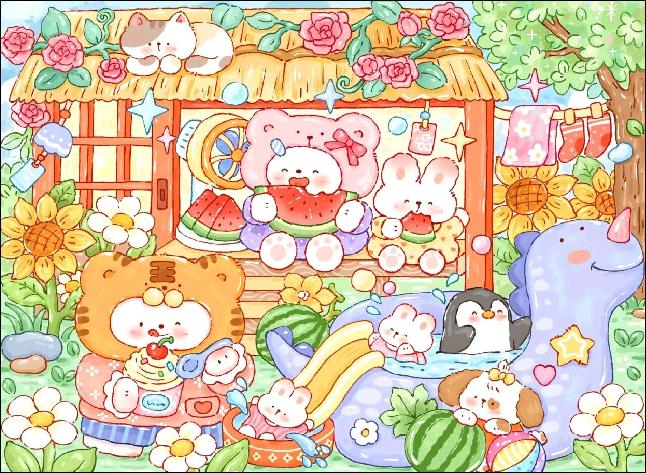 

9ct 65X85cm летний мультяшный предварительно напечатанный набор для вышивки крестом «сделай сам», набор для рукоделия, нить, игла, поделки