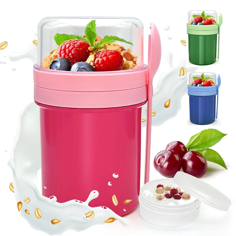 Portable Double Layer Overnight Oats Cup Leakproof Sealed Salad Breakfast Cup with Tableware Food Yogurt Container for Outdoor