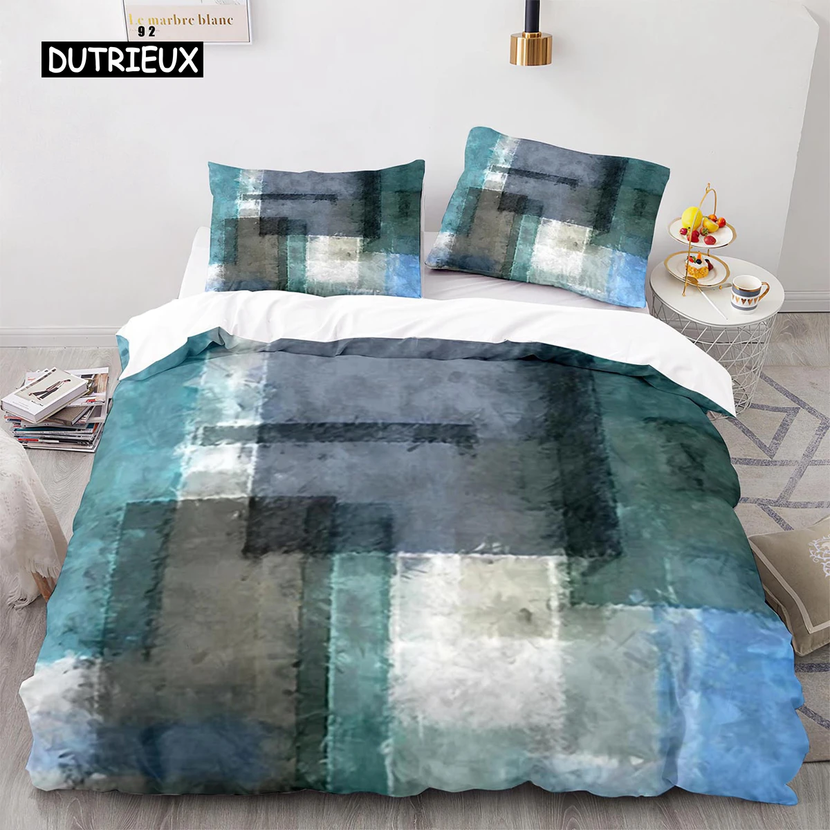 Stripe Duvet Cover Set Polyester Green Blue Black Striped Plaid Patch Print Quilt Cover King Size Soft Twin Bedding Set for Teen