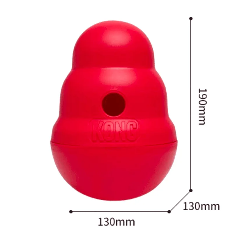 Dog Treat Dispensing Wobble Puzzle Toy Kong Stuffable Erratic Bounce Chew Toy Rubber Treat-Filling Capabilities Fetch Pet Toy