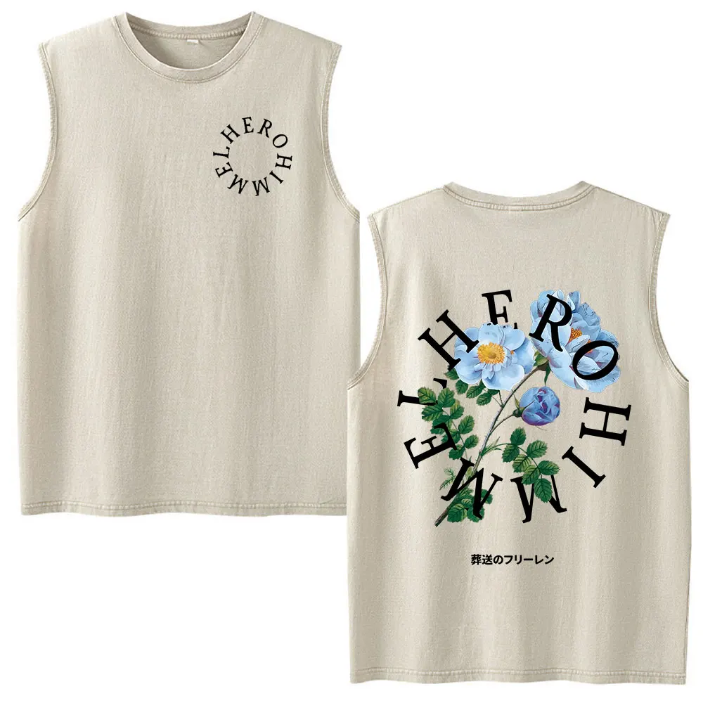 Anime Frieren Beyond Journey's End Stark Vintage Washed Vest T-shirt Men's Clothing Harajuku Kawai Cotton Sleeveless Tank Tops