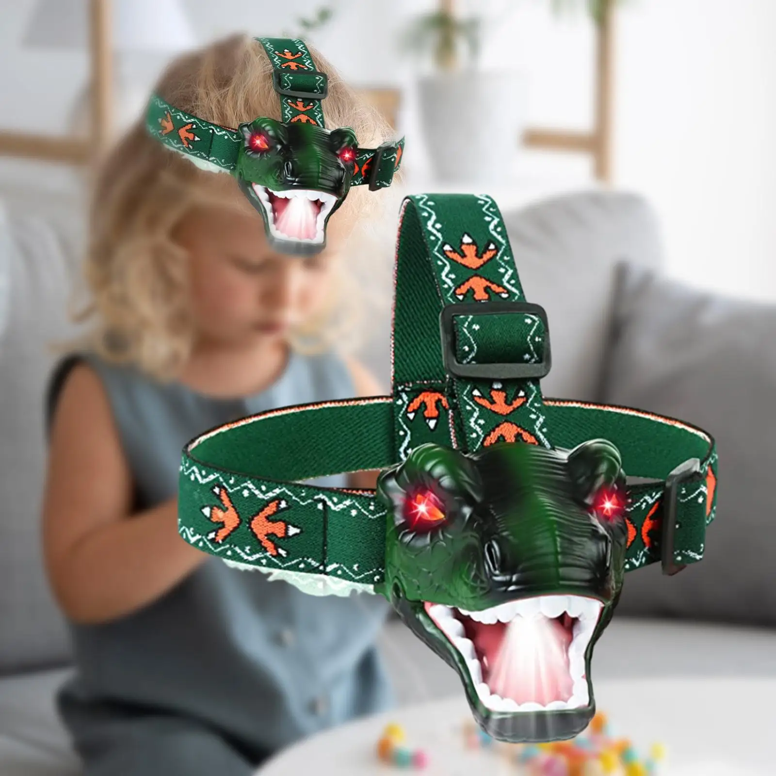 Creative Dinosaur Headlight Outdoor Head Lamp For Kids Lightweight Adjustable Strap Hiking Adventures Reading