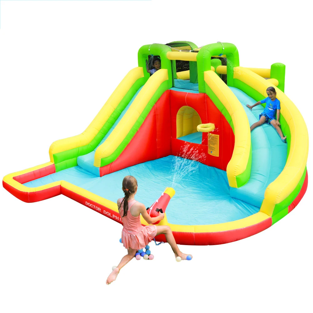 Doctor Dolphin New Design Summer Party Toy Outdoor Games Combo Commercial Double Bounce House Inflatable Water Slide