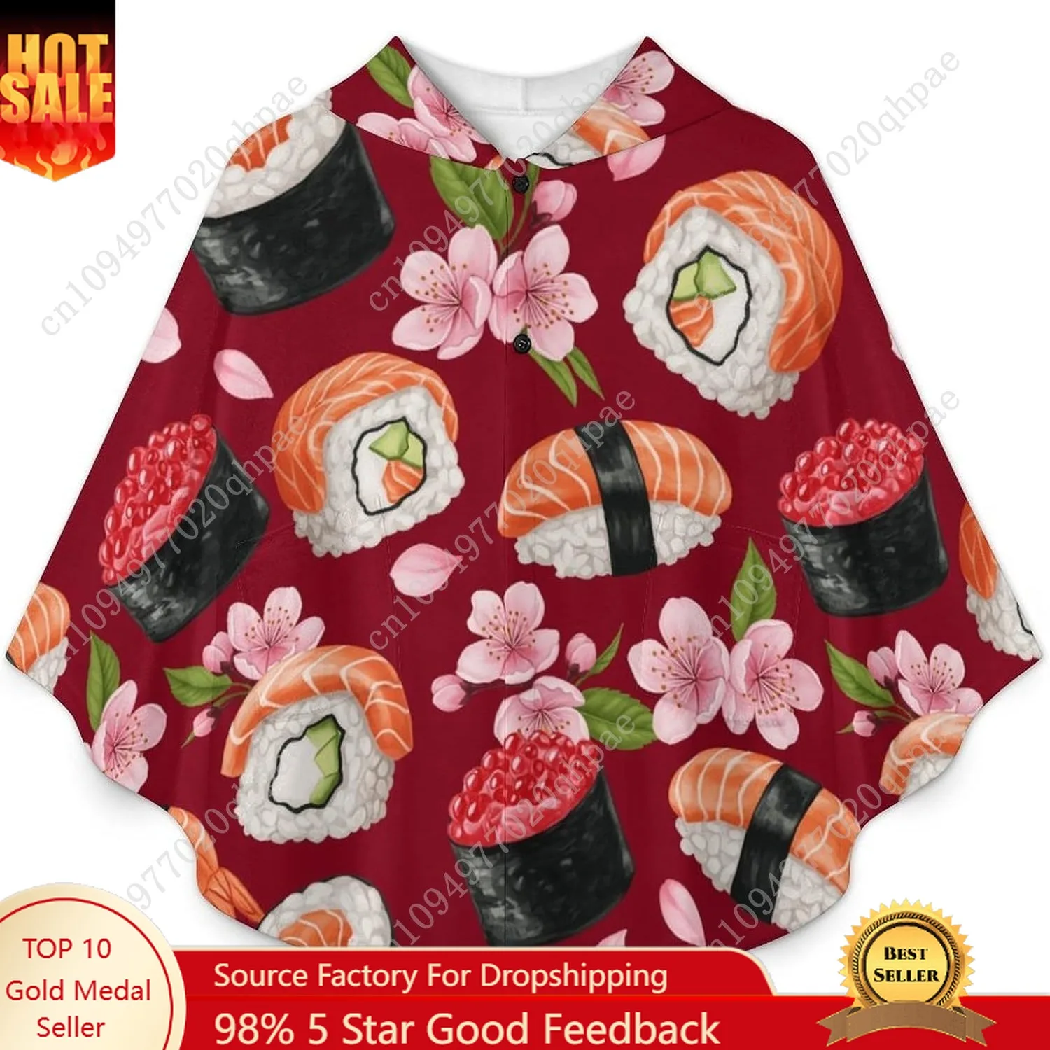 سترة بطانية مريحة من الفلانيل، نمط سوشي مع هوديي كبير الحجم مع جيوب للأطفال والمراهقين #1