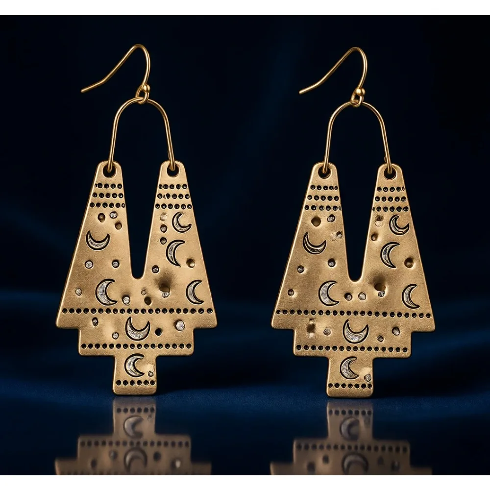 

Золотые геометрические ажурные серьги-подвески в винтажном стиле бохо, этнические украшения, подарок для женщин