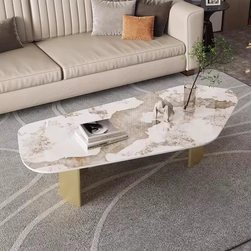 Light luxury special-shaped marble coffee table designer post-modern simple round rectangular custom rock slab