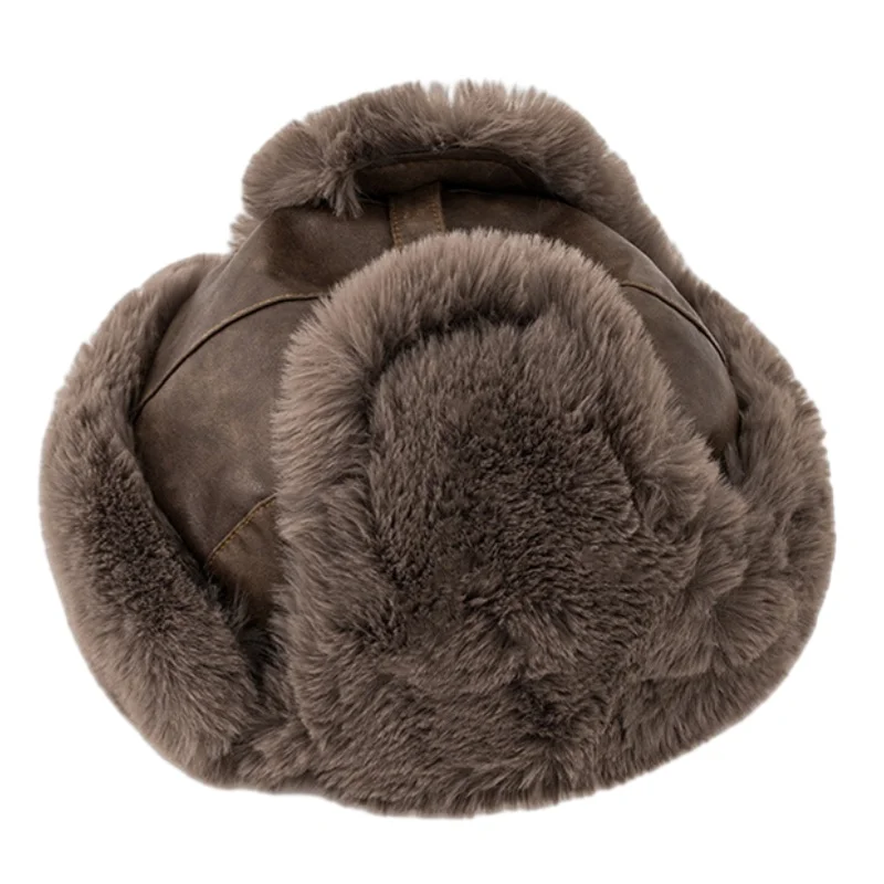 SupSindy Men Winter Bomber Hat Outdoor Motorcycle Windproof Thicken Warm Faux Fur Pilot Earflap Hat Leather Thermal Ushanka
