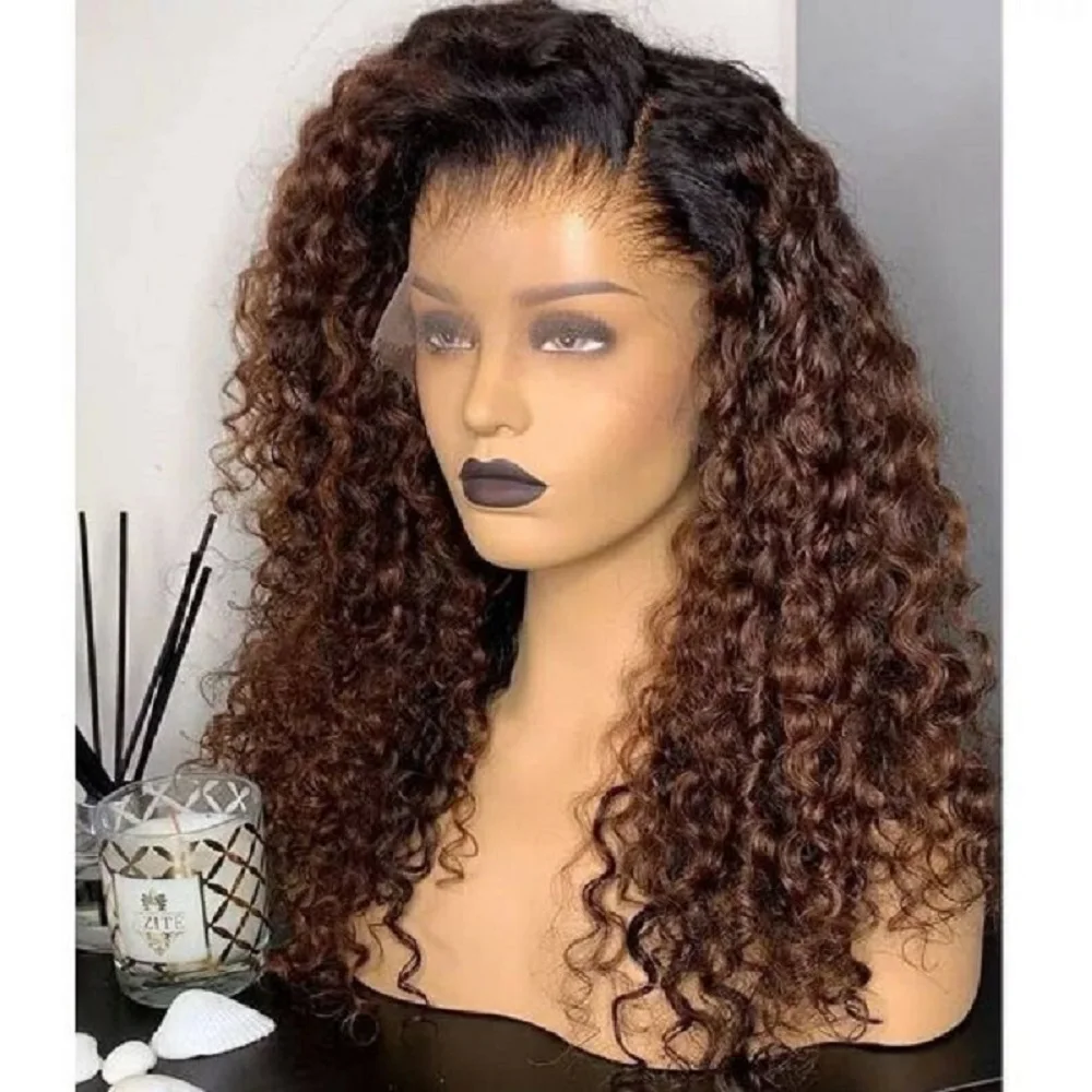 

Long 180Density Kinky Curly Soft 26Inch Ombre Blonde Deep Lace Front Wig For Women Babyhair Glueless Preplucked Daily