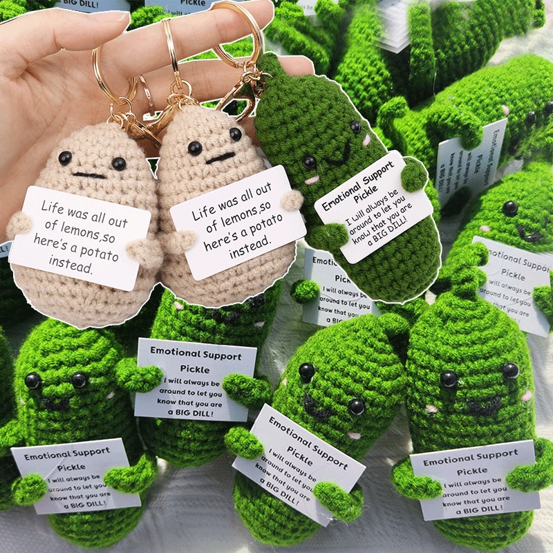 LLavero de patata de lana tejidos nuevos, soporte emocional de patatas positivas, muñeco de pepino y pepino, accesorios colgantes de dibujos animados