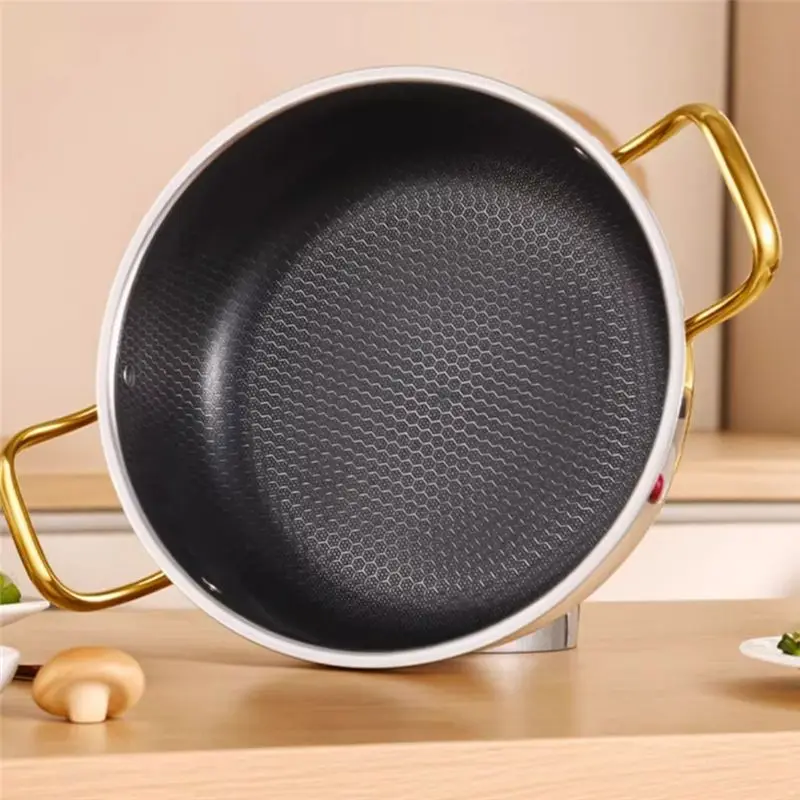 

AB39-Stainless Steel Frying Pan Non-Stick Soup Pot Wok Home Honeycomb Induction Cooker Stove Stew Kitchen Cookware