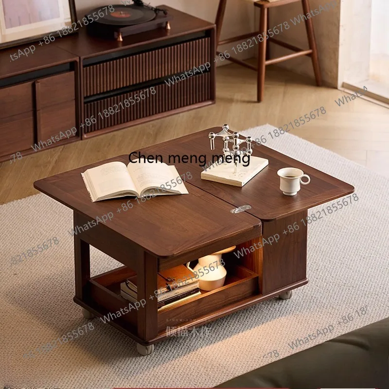 

North American black walnut trolley movable rotating folding coffee table living room sofa side table