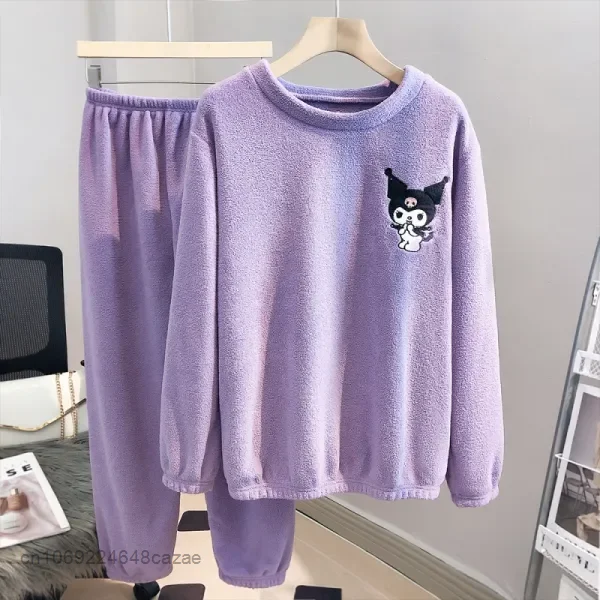 Sanrio Cinnamoroll Sleepwear Suit Women Korean Style Plush Tops Pants 2 Piece Pajama Sets Y2k Female Soft Outdoor Home Clothes