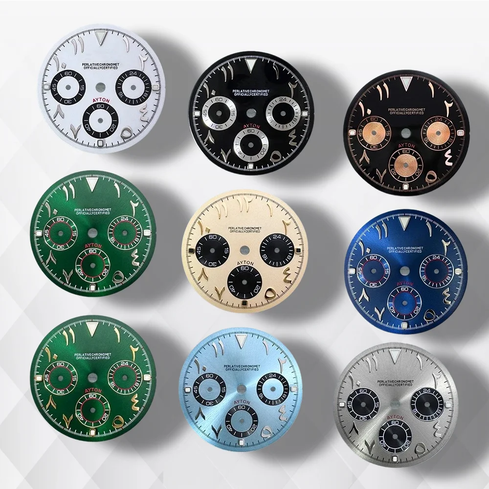 

29.5mm S Logo Panda Arab DTN Dial Fit VK63 Movement Green Luminous High-Quality Dial Watch Modification Accessories