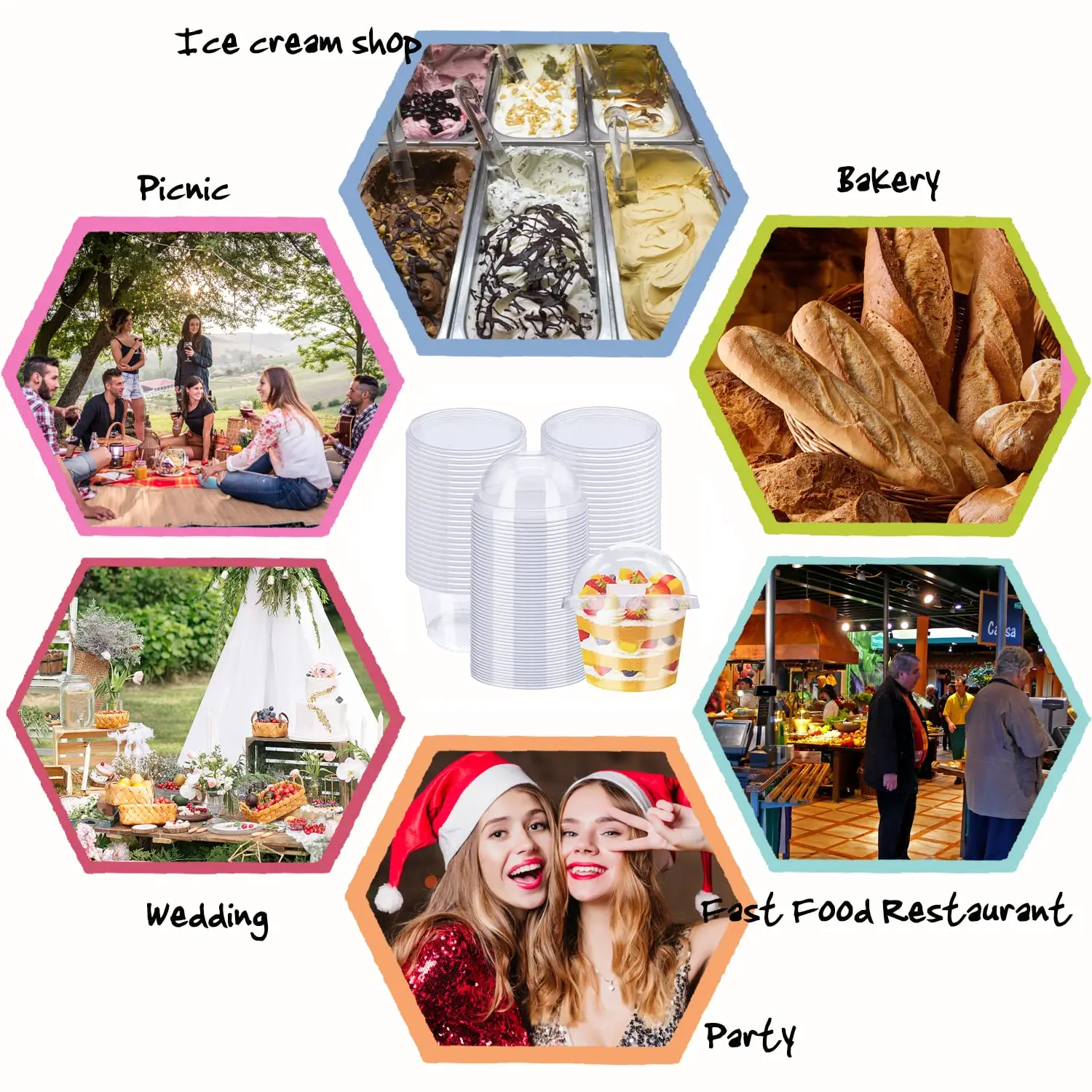50pcs 250ml/300ml, Pudding Cups Plastic Boxes with Lids, Ice Cream Mousse Dessert Picnic, Party Packaging Dessert Cups with Lids