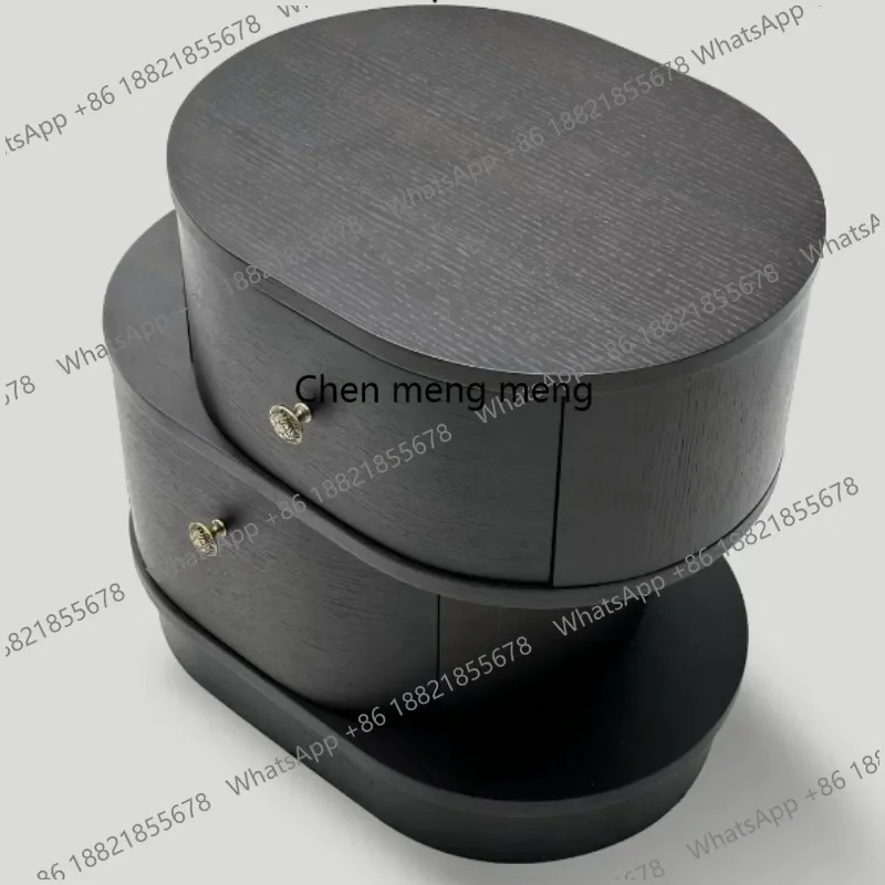 F150 Bedside table Italian round bedside table black solid wood storage double door handle high-end